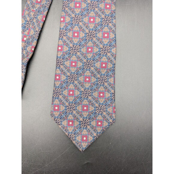 Vintage Christian Dior Neck Tie Pattern Red Blue All Silk Made In USA RARE - Picture 1 of 4